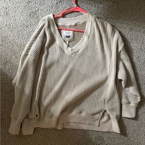 Women's Beige Waffle V-Neck Sweater